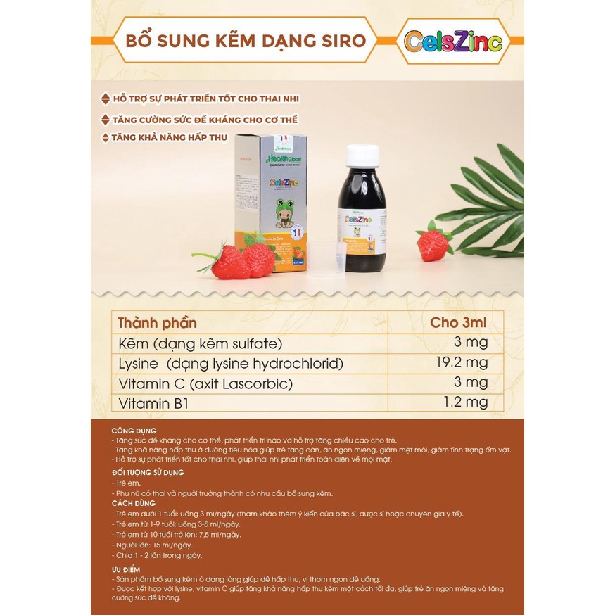 Siro bổ sung kẽm CelsZinC HeathGlobal 125ml