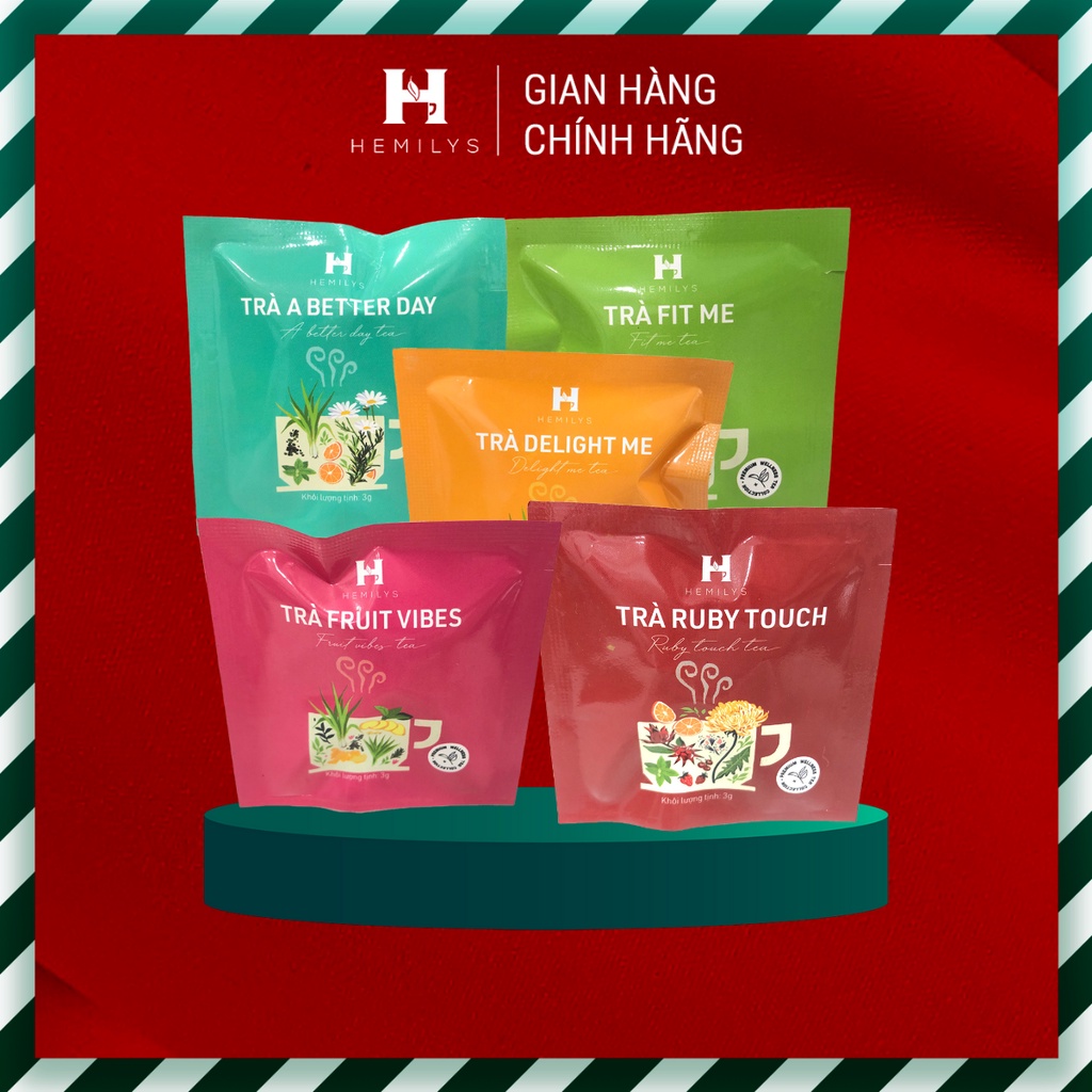 Trọn Bộ Trà Thảo Mộc Cao Cấp Thiên Nhiên Đẹp Da Giảm Cân Đẹp Dáng Thanh Lọc Giải Nhiệt Hemilys Tea - 5 Gói (15g)