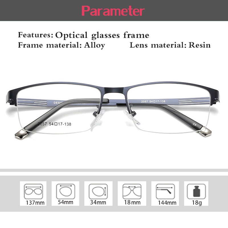 Mắt Kính Nửa Gọng Hình Chữ Nhật Phong Cách Doanh Nhân Thời Trang Cho Nam