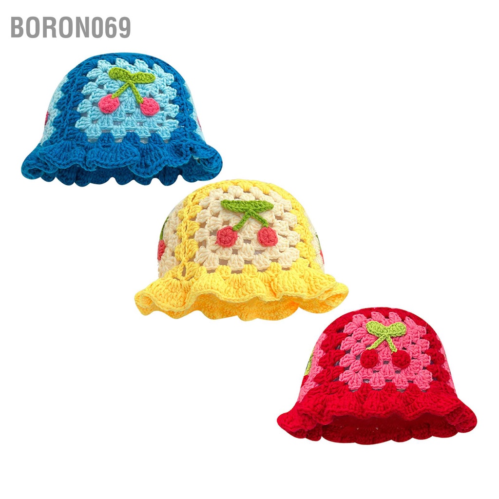 Boron069 Phụ Nữ Đan Hoa Nón Anh Đào Dễ Thương Có Thể Gập Lại Handmade Len Cho Mùa Thu Đông Free Size