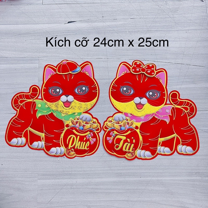 Set 2 Mèo Đỏ Nhung Dán Cửa - Trang trí Tết