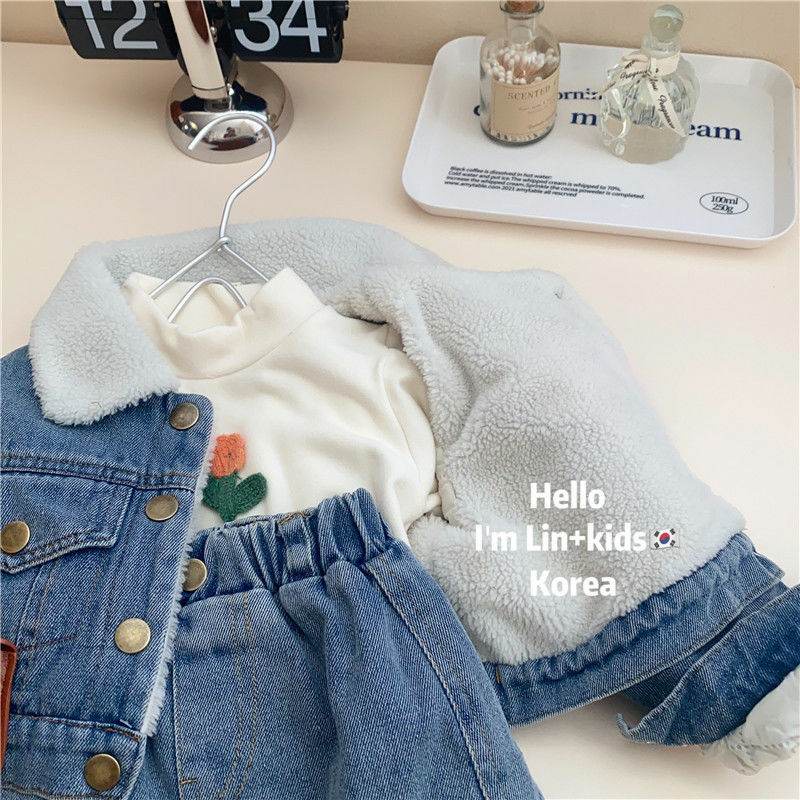 Set chân váy-áo khoác bò lót nỉ siêu ấm cho bé gái