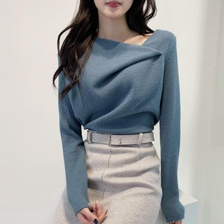 Áo len tay dài vạt chéo thời trang dành cho nữ