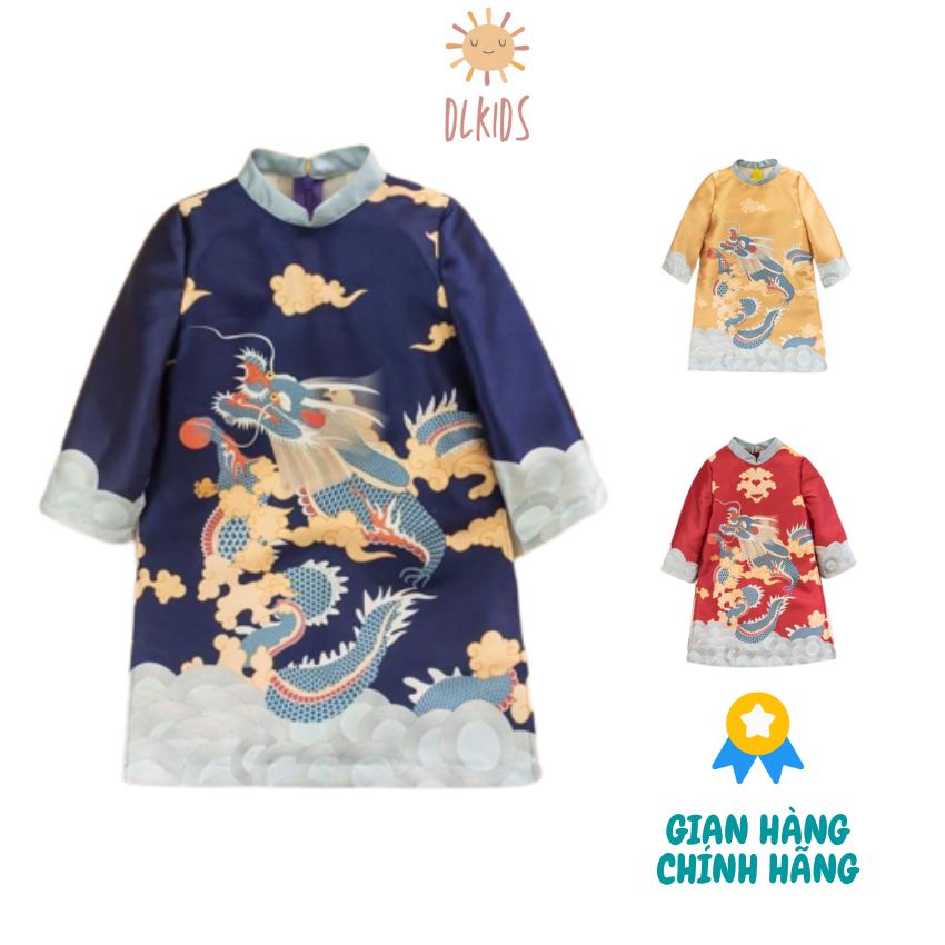 Áo Dài Cách Tân trẻ em cao cấp cho bé Trai Hoàng Long Họa Tiếp Rồng