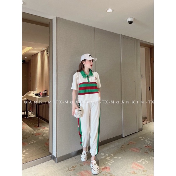 (HÌNH MẪU CHỤP THẬT) Sét Đồ Nữ GC áo croptop cổ polo phối màu , Bộ Đồ Quảng Châu Cao Cấp Loại 1
