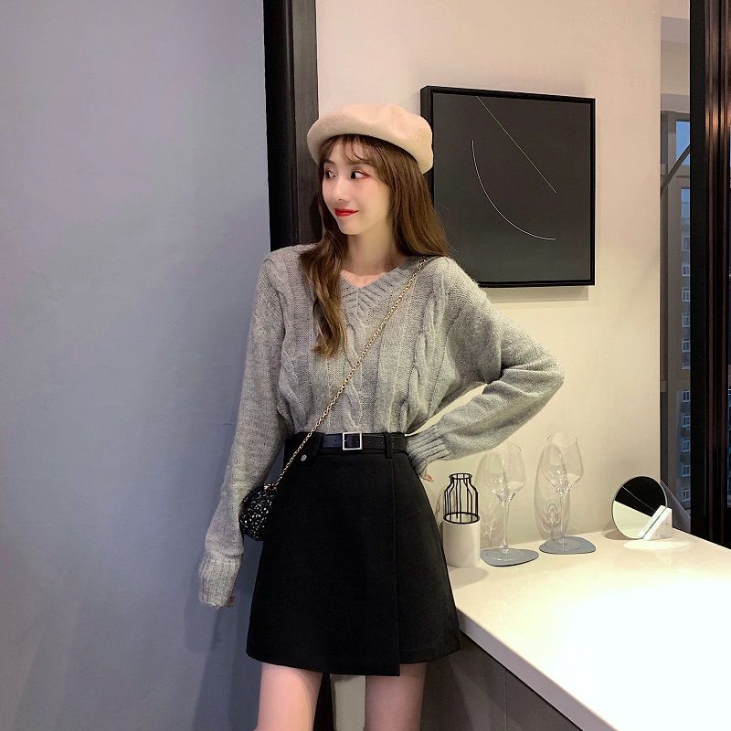 Bộ Áo Dệt Kim Dáng Rộng Phối Chân Váy Chữ A Thời Trang Mùa Xuân Mới 2021 Cho Nữ