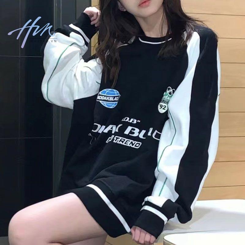 [Cotton Tinh Khiết] Áo Sweatshirt Không Tay Cổ Tròn Dáng Rộng In Chữ Phối Màu Tương Phản Retro Mỹ Mùa Thu Đông Dành Cho Học