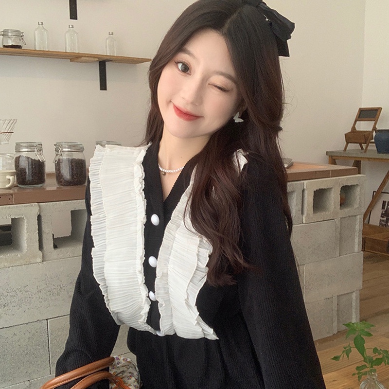 IELGYĐầm Midi Màu Đen Phong Cách Pháp Thời Trang Cho Nữ