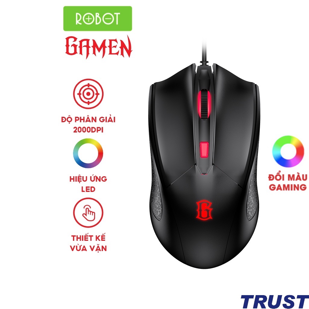 Chuột máy tính gaming ROBOT Gamen GM100 chuột gaming đèn Led RGB 2000 dpi di chuột chuẩn xác chuyên game