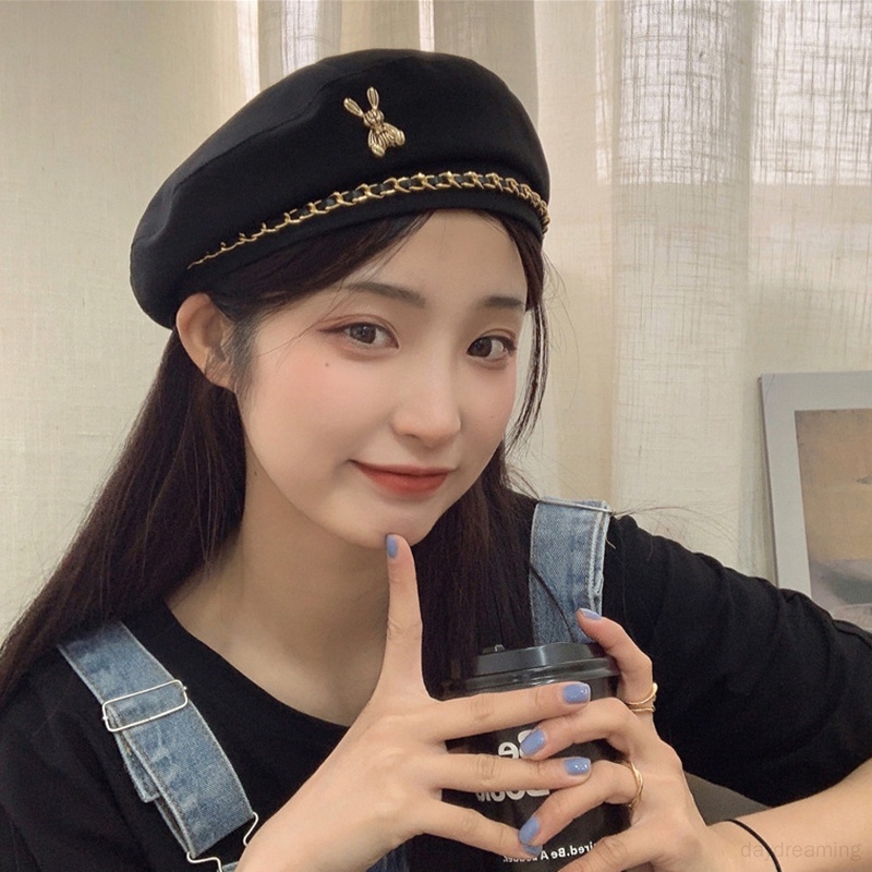 Mũ Beret Phối Dây Xích Kim Loại Thời Trang Thu Đông Hàn Quốc Cá Tính Cho Nữ