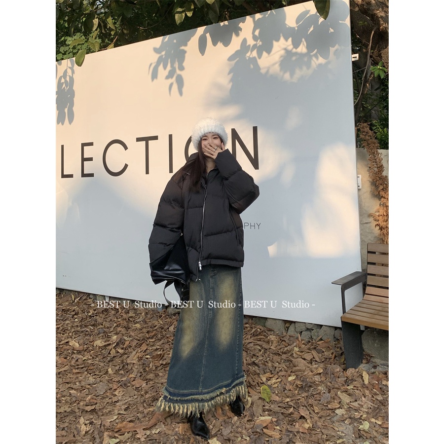 Chân Váy Denim Dài Lưng Cao Dáng Ôm Thiết Kế Tua Rua Thời Trang Thu Đông Kiểu Mới 2022 Dành Cho Bạn Nữ