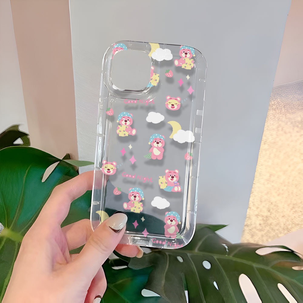 Ốp Điện Thoại Tpu Viền In Hình Gấu Dâu Tây Mặt Trăng Cho iphone 14promax 11 13 12 7Plus XR X XS Max
