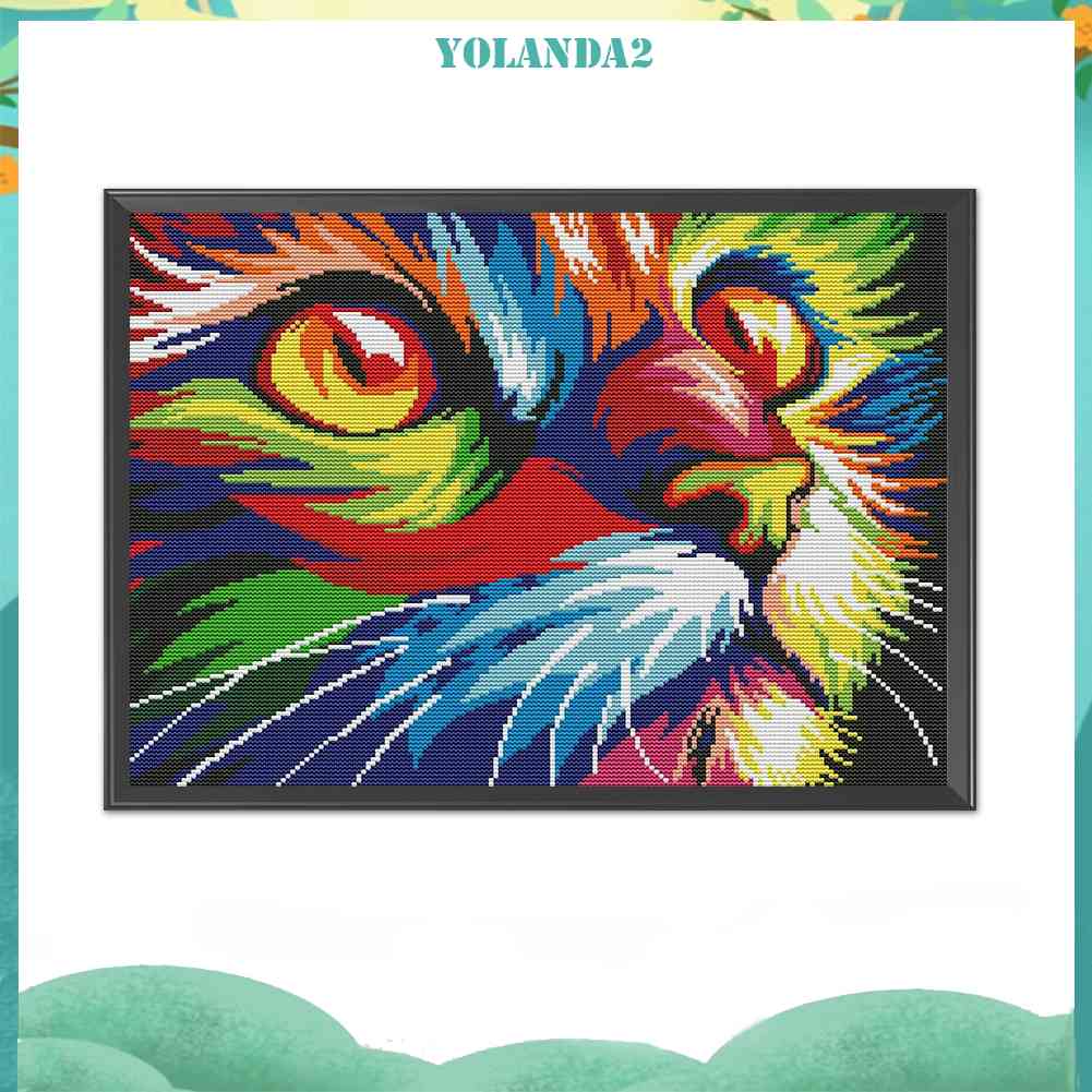 Bộ Tranh Thêu Chữ Thập DIY Hình Chú Mèo Nhiều Màu Sắc 11CT Yolanda2