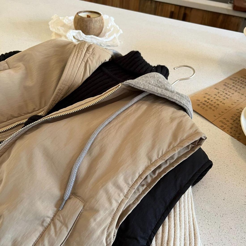 Áo Khoác Sát Nách Có Nón Bằng Vải Cotton Thời Trang Thu Đông Phong Cách Hàn Quốc Mới Cho Bé Trai