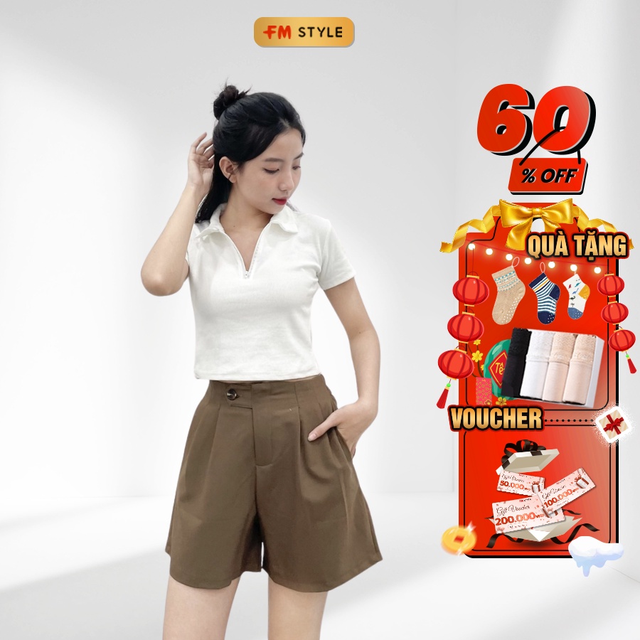 Quần short nữ FM Style Shop cạp cao ống rộng chất tuyết mưa 1 cúc khoá thời trang basic phong cách ulzzang 208170107