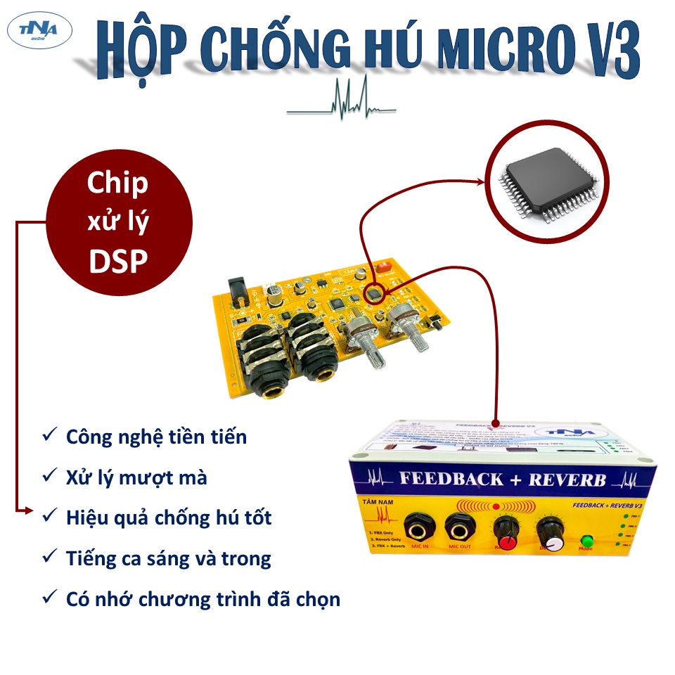 Hộp Chống Rú Rít Micro Có Kèm Reverb V3 Phiên Bản Cắm Ngoài | Chống Hú Reverb V3 Tâm Nam 2023