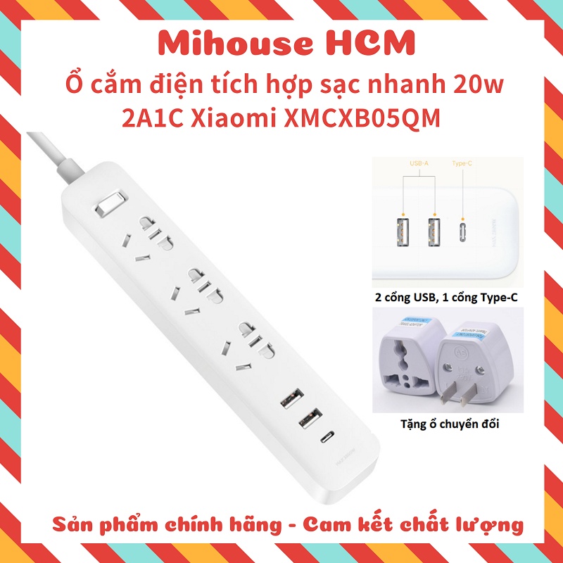 (Tặng ổ chuyển đổi) Ổ cắm điện tích hợp sạc nhanh 20w 2A1C Xiaomi XMCXB05QM (2 cổng USB, 1 cổng Type-C)