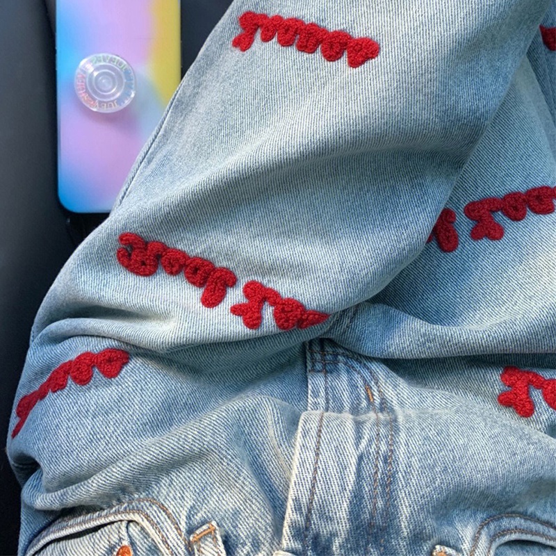 IELGY  IELGY Quần jeans Nữ Lưng Cao Thêu Chữ Tiếng Anh