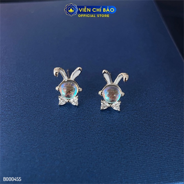 Bông tai bạc nữ chú Thỏ đá mặt trăng chất liệu bạc 925 thời trang phụ kiện trang sức Viễn Chí Bảo B000455