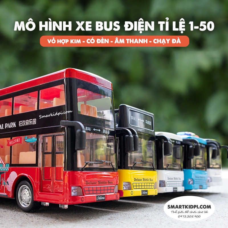 Ảnh thật - Mô hình xe bus điện tỉ lệ 1:50 vỏ hợp kim có âm thanh, ánh sáng, chạy đà loại đẹp - xe buýt đồ chơi
