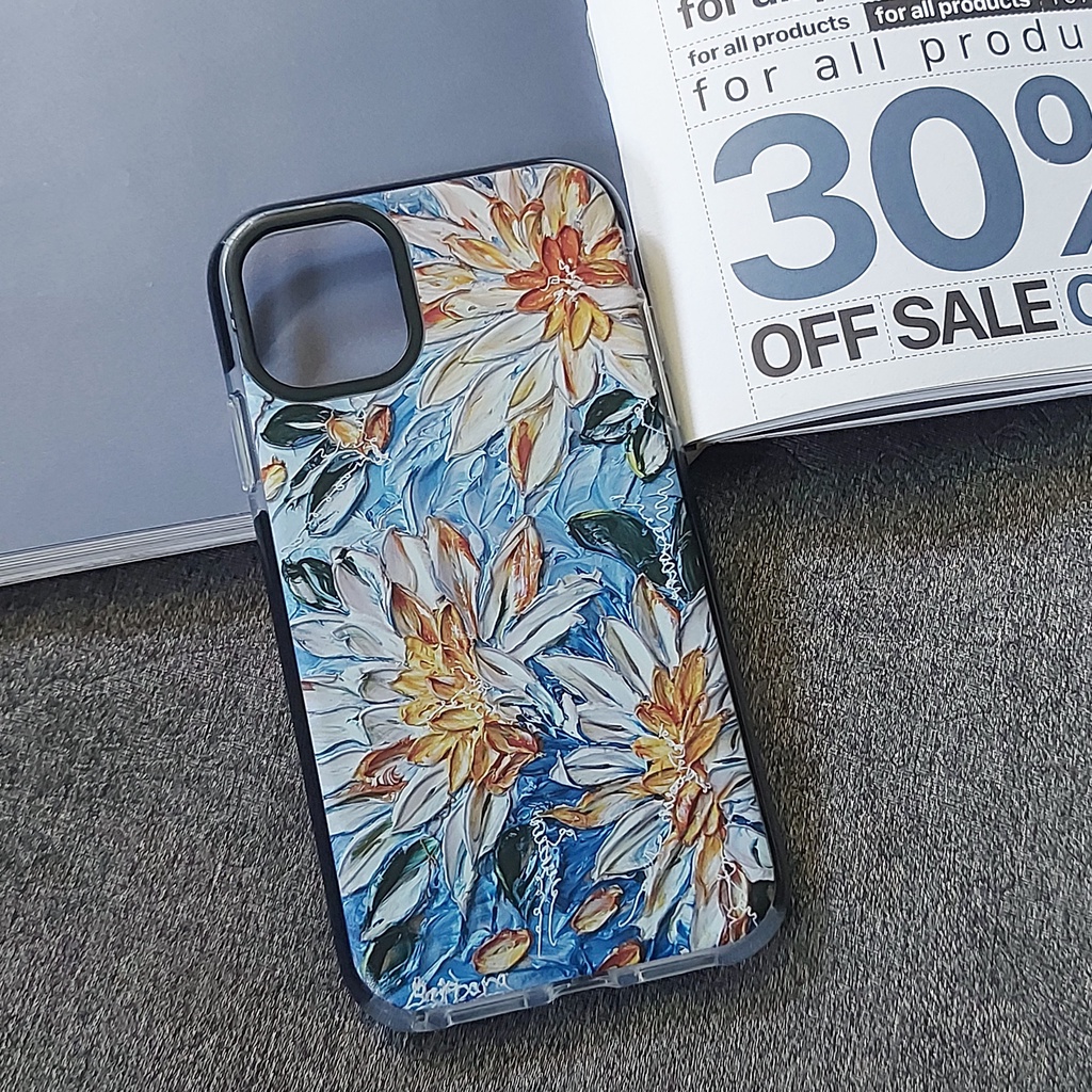 Ốp Iphone hoa cúc sơn dầu viền đen các dòng 7/7plus/8/8plus/x/xr/xs/11/12/pro/max/plus/promax - Tomax Shop