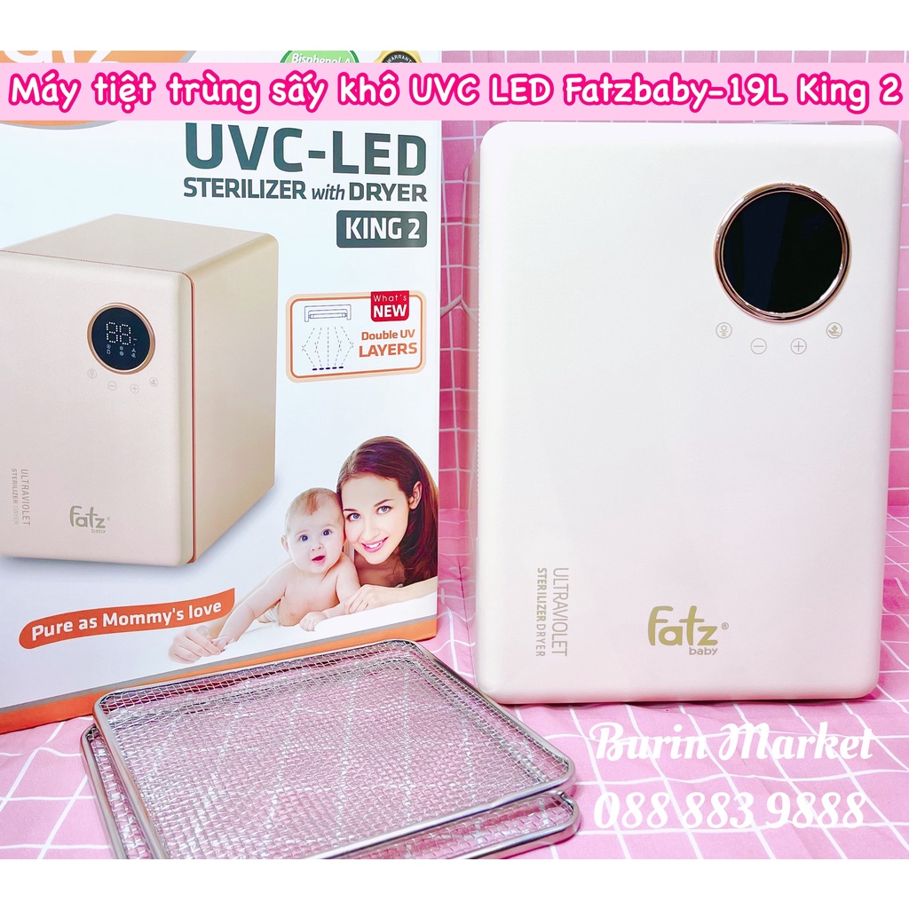 Máy tiệt trùng UVC Led Fatzbaby King 2- 19 lít, máy tiệt trùng bình sữa tích hợp 6 chế độ hàng chính hãng - Burin Market