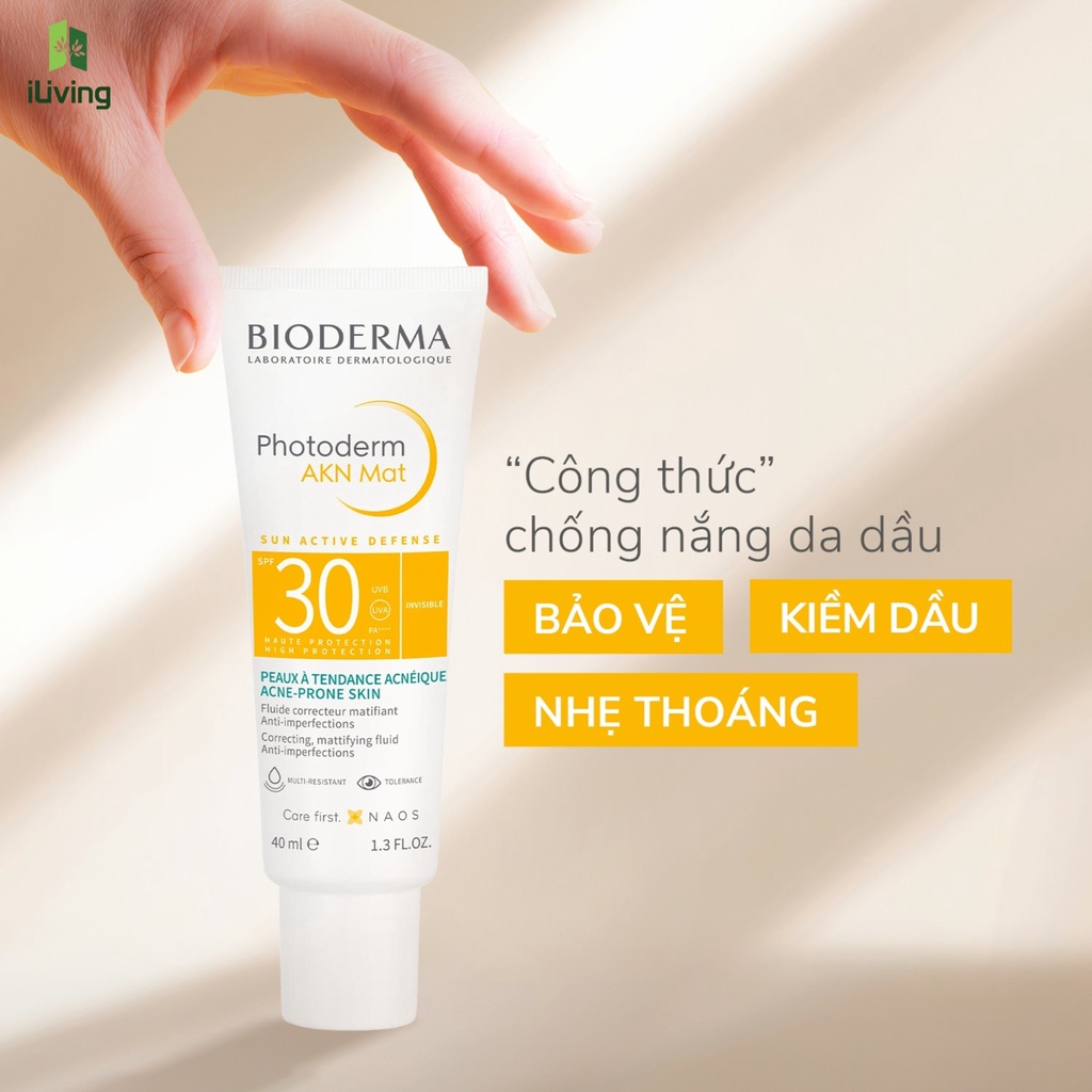 Kem chống nắng cho da hỗn hợp và da dầu Bioderma Photoderm AKN Mat SPF30 40ml và 5ml ILIVING-BIOKCNGBNSPF30