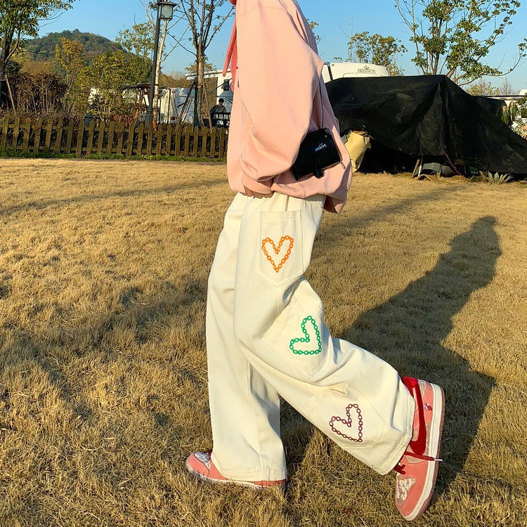 Quần jean COZOKC lưng cao in họa tiết cá tính hợp thời trang