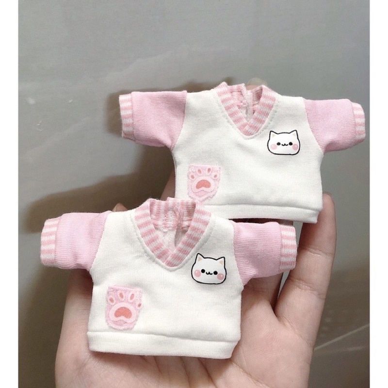 Áo cổ V mèo hồng mimi cho búp bê ob11, ymy, ddf, gsc, dod...