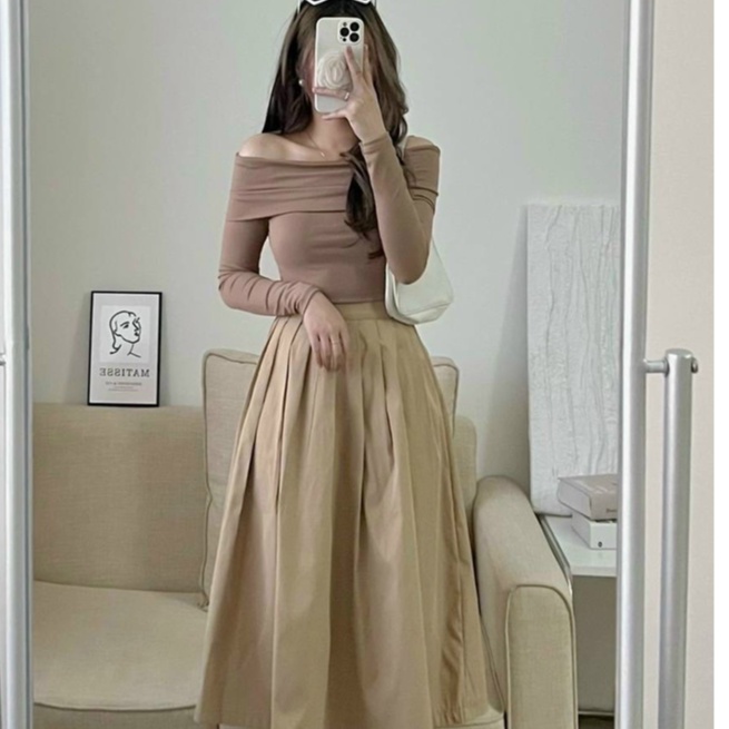 ÁO THUN NỮ DÀI TAY GÂN TĂM TRỄ VAI SEXY