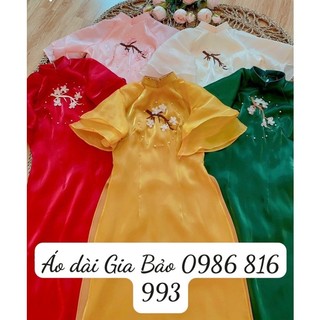 Áo dài cách tân hoa thêu ngực thủ công kèm quần