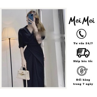 Đầm công sở vạt chéo buộc đai eo dài tay EmmeiClothing Váy sơ mi thiết kế dáng dài