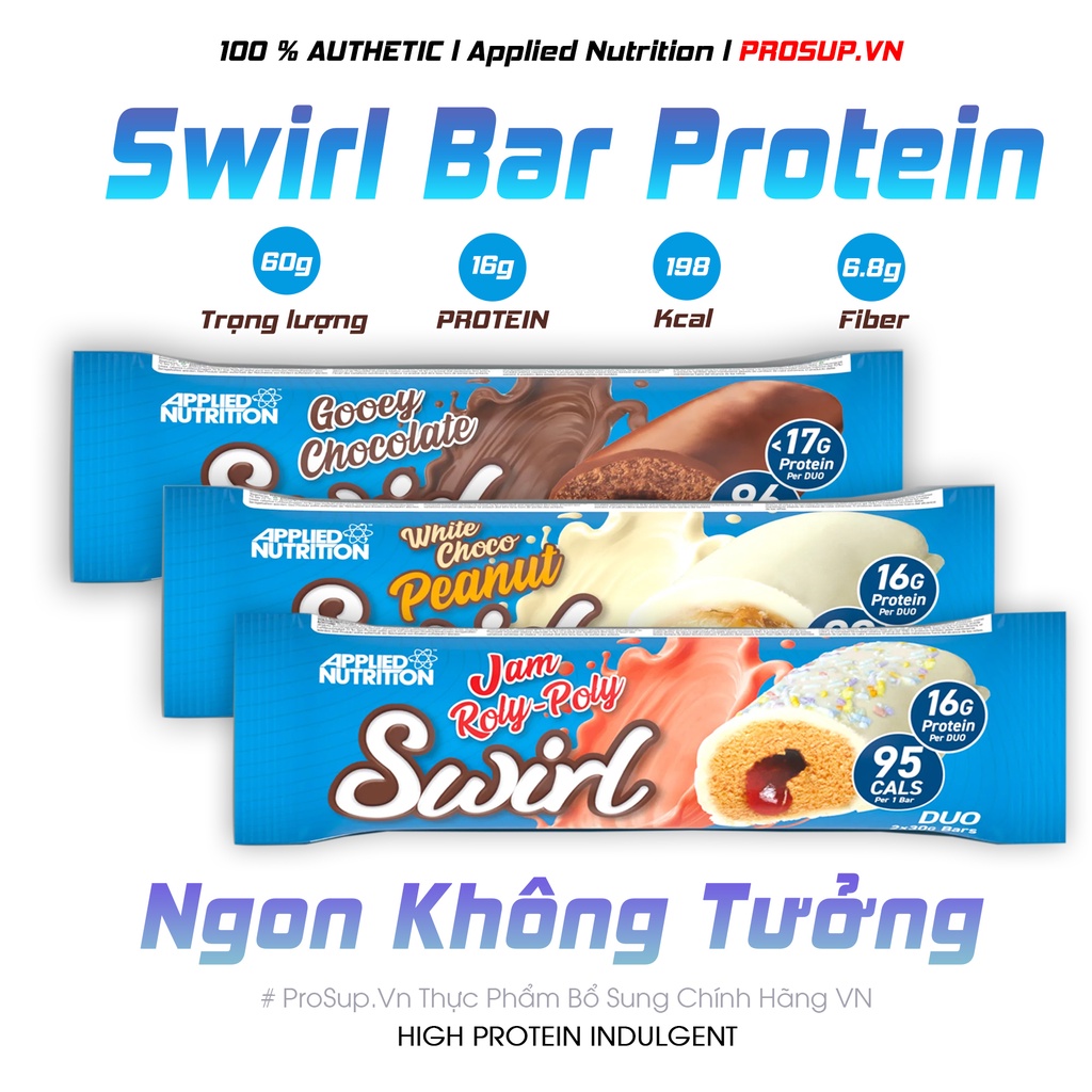 Swirl Bar Protein - Applied Nutrition (1 Bánh/60g) Bánh protein cao cấp hỗ trợ thay thế bữa ăn, cung cáp dinh dưỡng