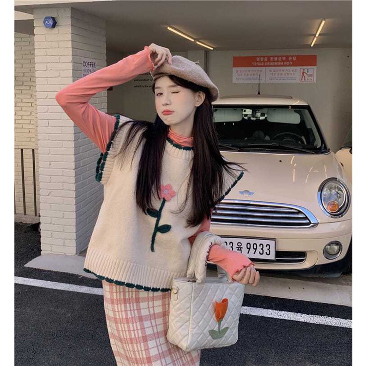 Áo Len Không Tay Cổ Tròn Dáng Rộng Thiết Kế Mới Thời Trang Theo Phong Cách Vintage