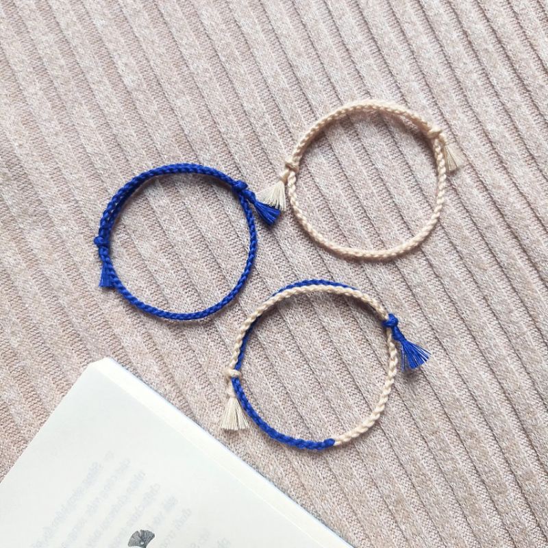 Sét vòng bính chỉ cotton phối màu kem và xanh dương 01