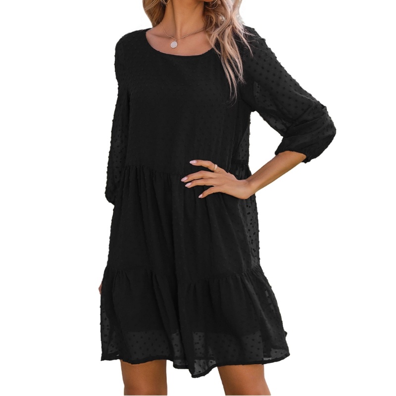 Xiangbao Đầm Hoa Văn Chấm Bi Tay Dài Cổ Chữ V Gợi Cảm Cho Nữ