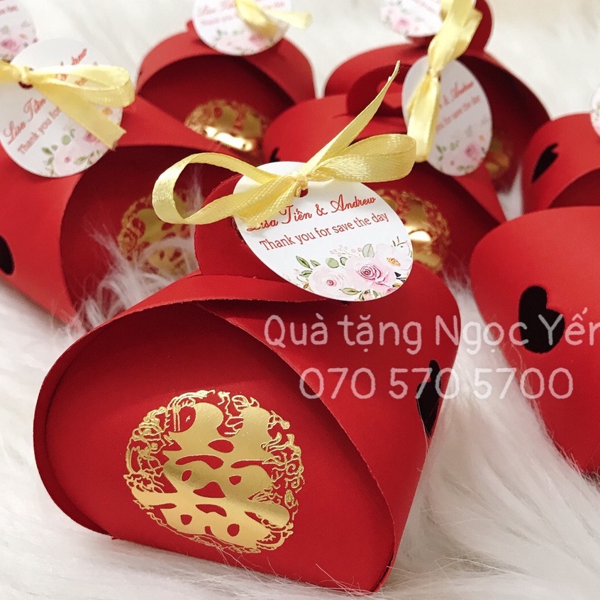 Set 100 hộp hỷ đỏ kèm 2 viên scl + tag, ruy băng ( khách tự gấp)