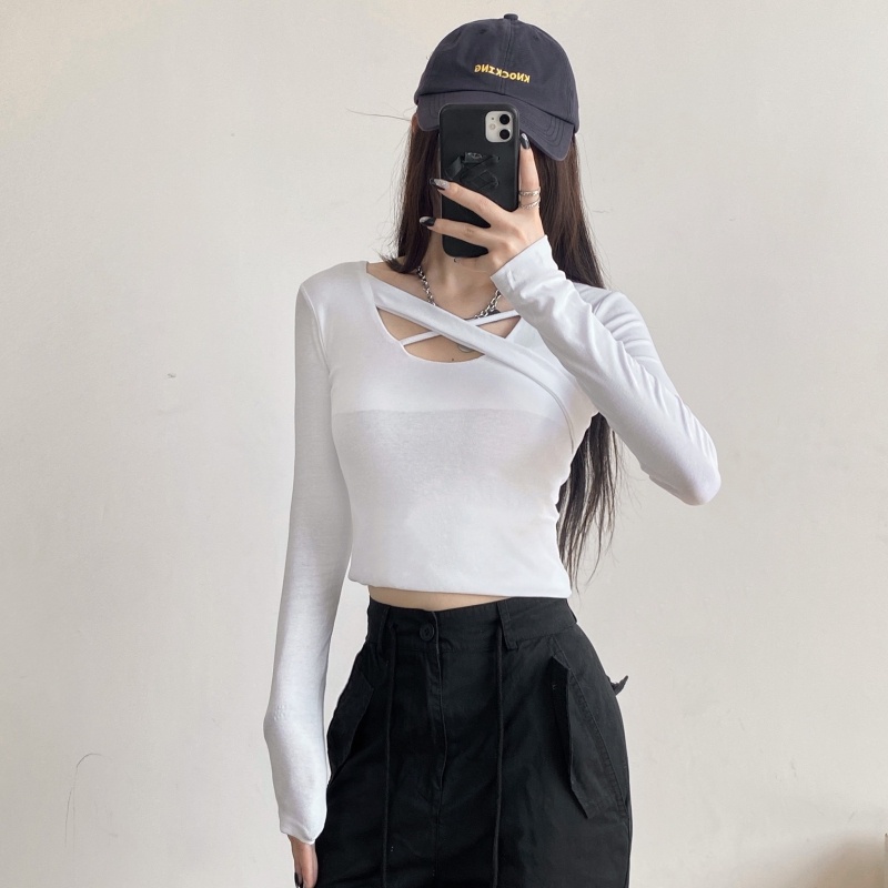 ZHELIHANGFEI Áo Thun Dài Tay Lưng Cao Ôm Dáng Gợi Cảm Dành Cho Nữ