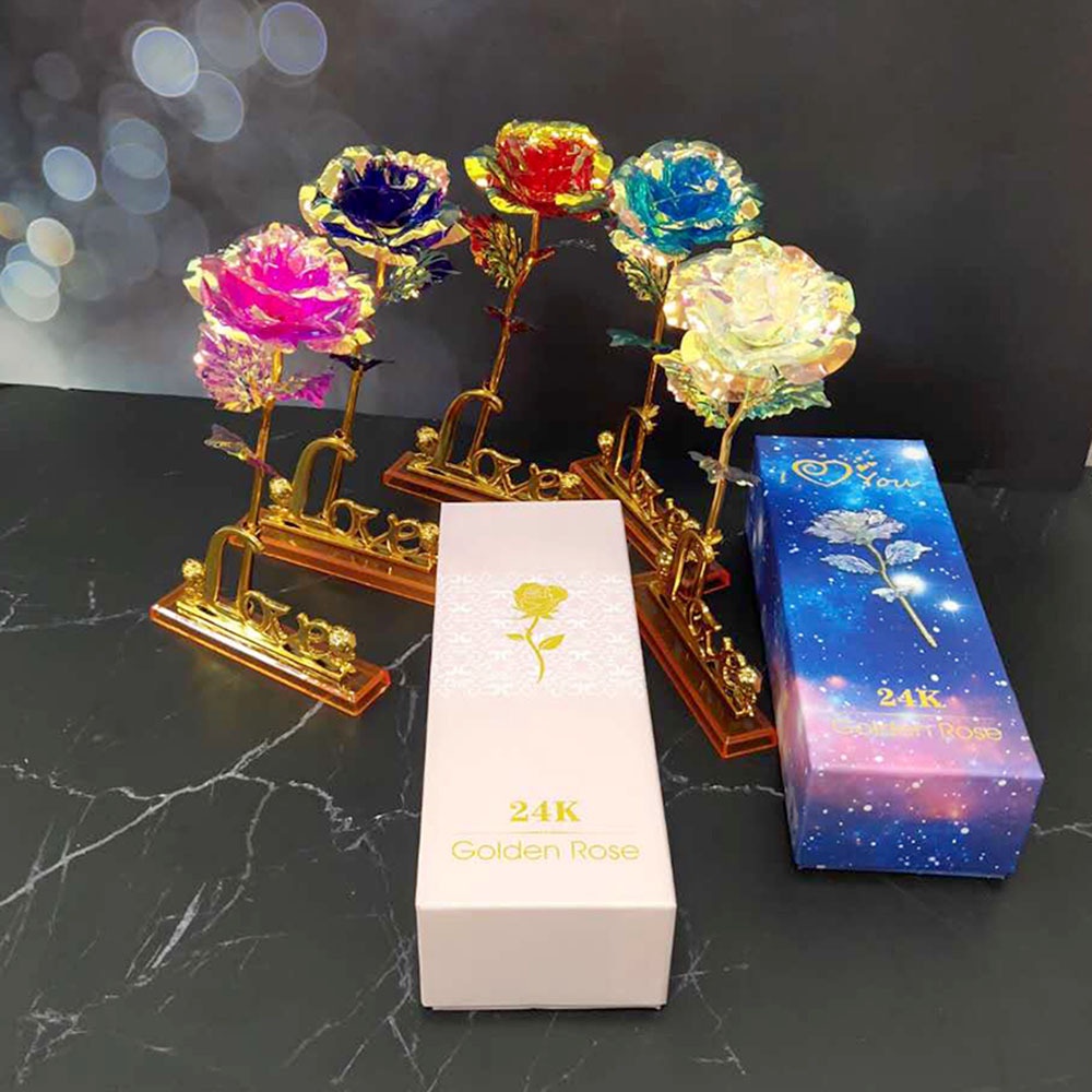 Hoa Hồng Mạ Vàng Hồng 24K Nhiều Màu Sắc Kèm Hộp Quà Tặng