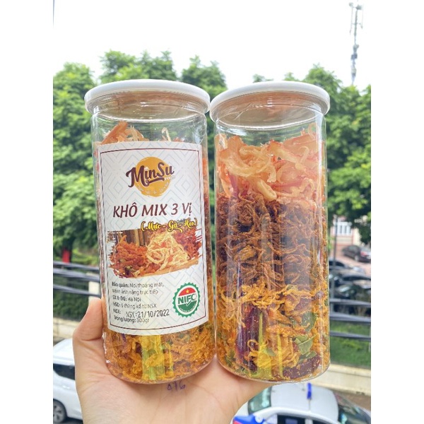 KHÔ MIX 3 VỊ Gà, Heo, Mực hũ 300g thơm ngon, đồ ăn vặt học sinh, sinh viên đảm bảo chất lượng