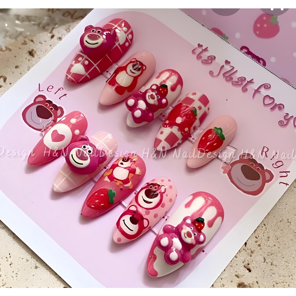 Charm Gấu Hồng Dâu LOTSO Đáng Yêu | Hoạt Hình Trang Trí Móng
