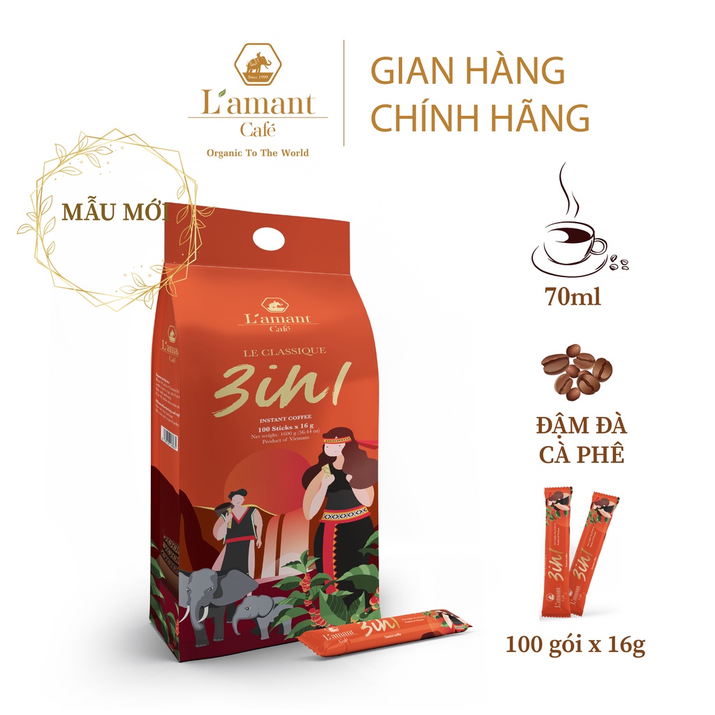 Cà phê hòa tan L’amant 3IN1 - L’amant Coffee Mix 3IN1 (100 sticks x 16g)