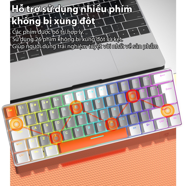 Bàn phím cơ Coputa Bàn phím máy tính laptop gaming mini Full LED Rainbow T60
