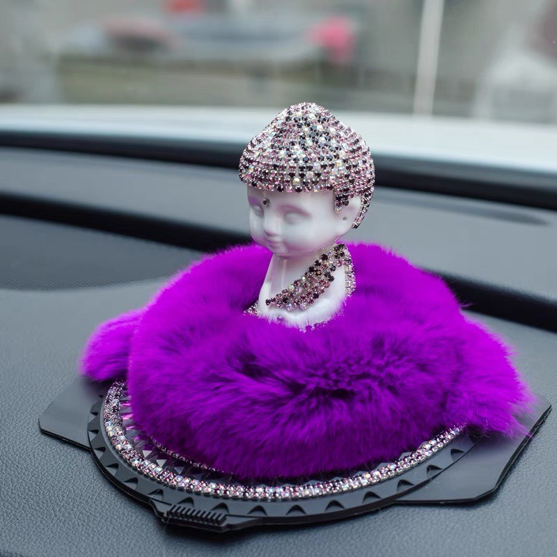 Tượng đặt taplo xe ô tô, tượng Phật Thích Ca đế lông đính đá pha lê cao cấp sang trọng