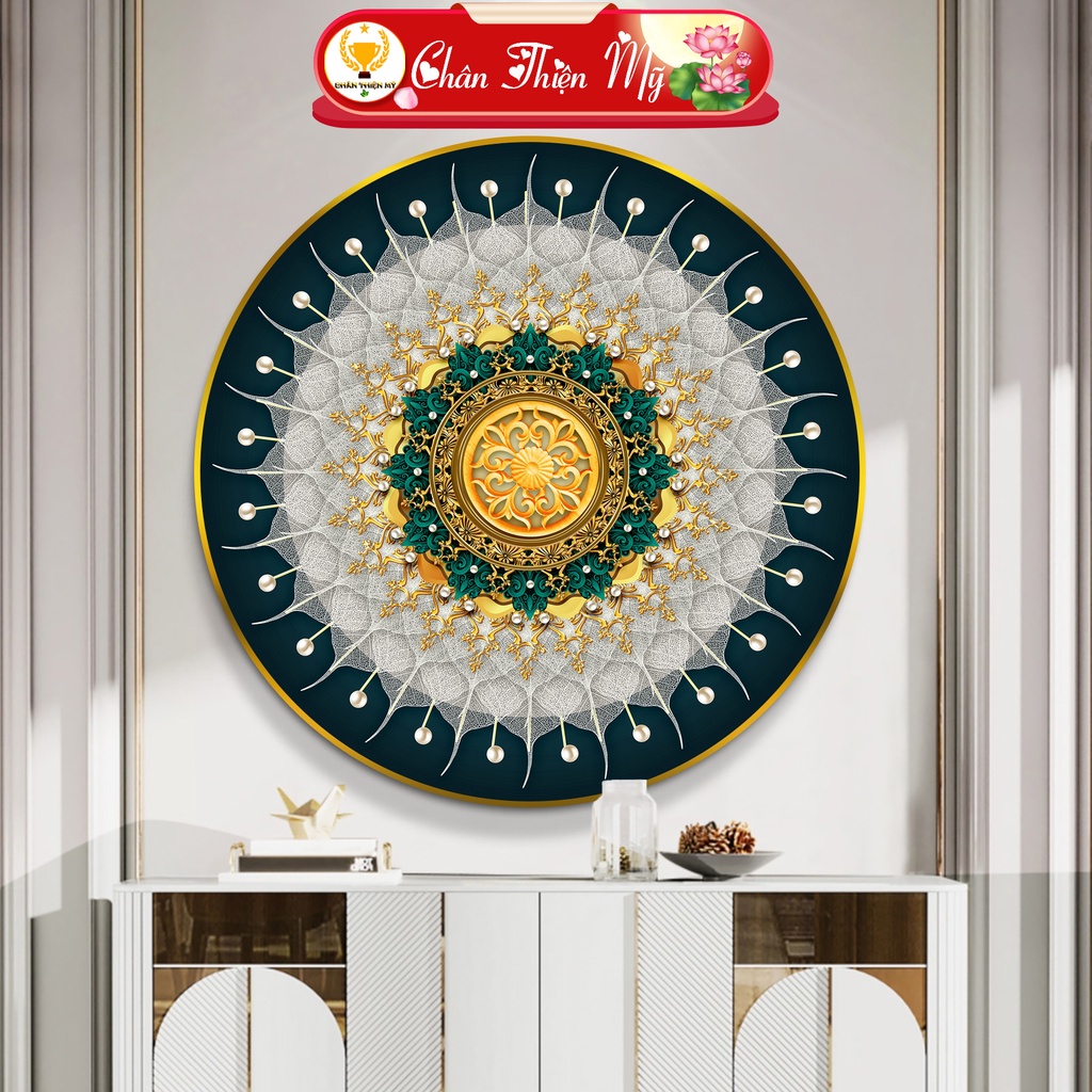 Tranh Tráng Gương Pha Lê Tròn CHÂN THIỆN MỸ, Decor Treo Tường Trang Trí Phòng Mandala TG-T1-134