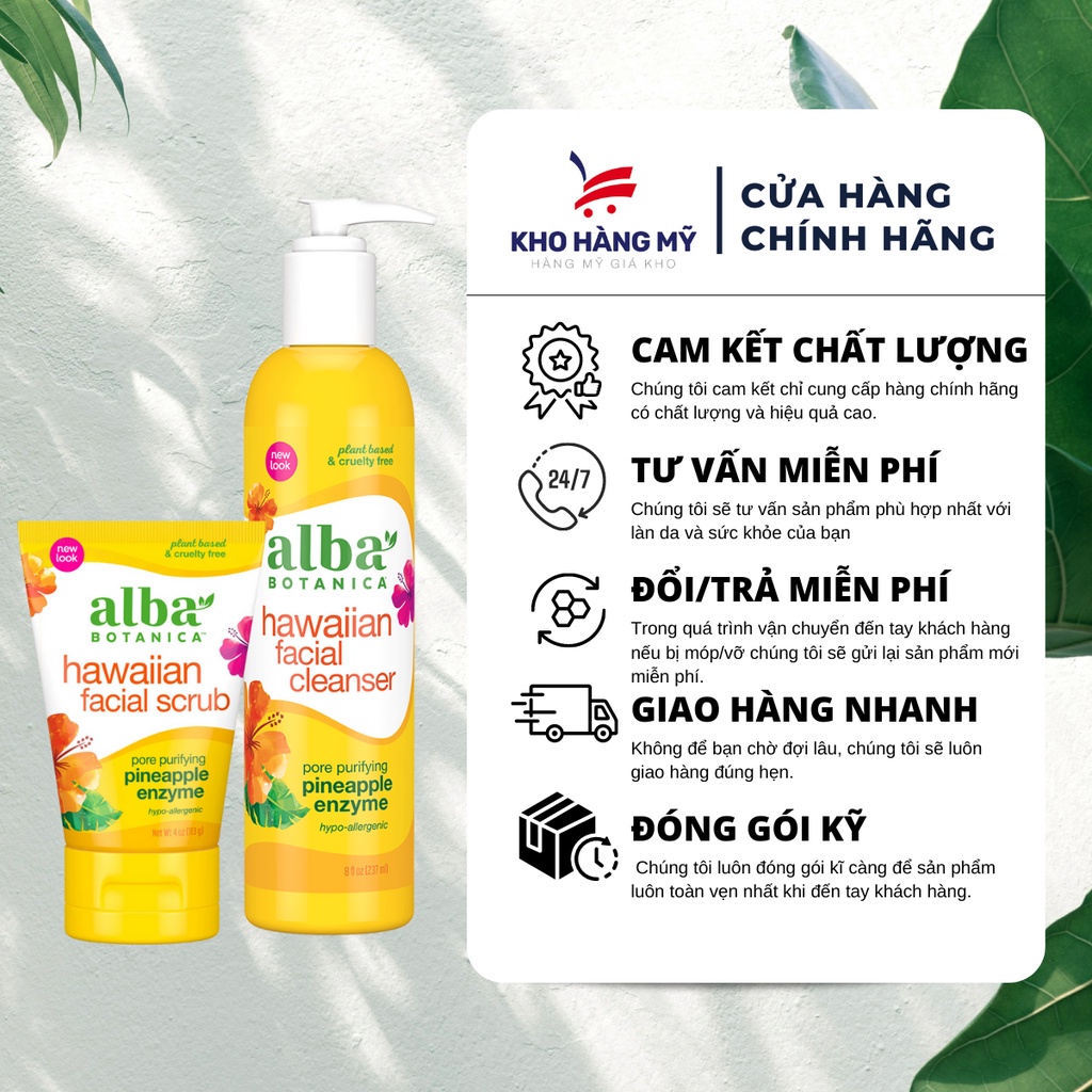 Sữa rửa mặt ALBA BOTANICA chính hãng chiết xuất enzyme dứa, làm sạch sâu nhẹ nhàng Cleanser dưỡng da trắng sáng