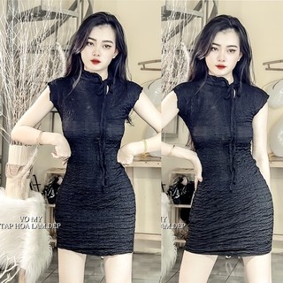đầm body thun nhún cột nơ