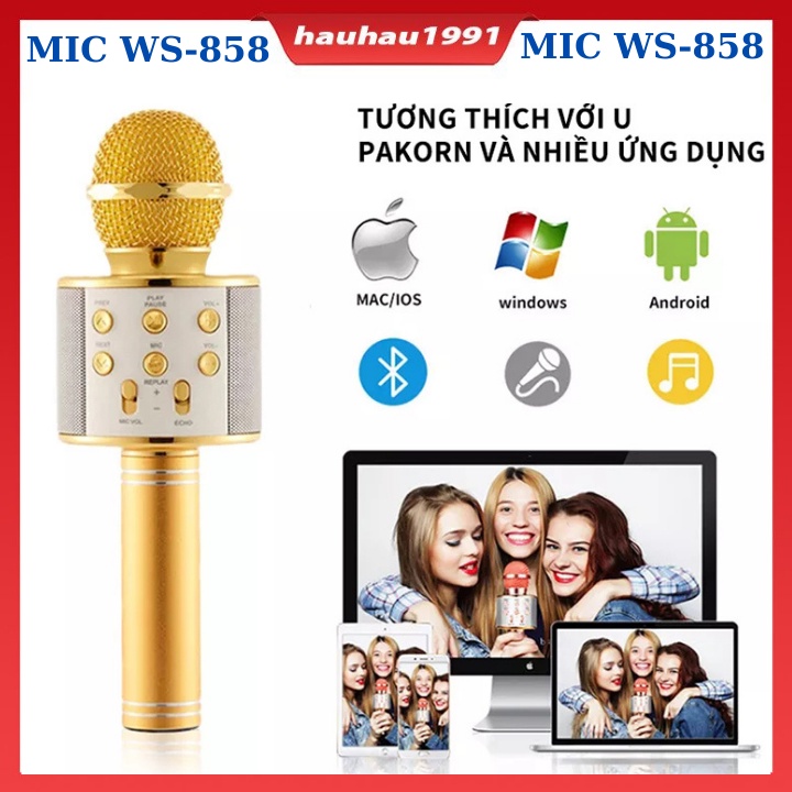 MIC HÁT CẦM TAY WS-858 TÍCH HỢP LOA , AM THANH SẮC NÉT , BASS CĂNG , HÁT CỰC HAY , BẢO HÀNH 121 THÁNG