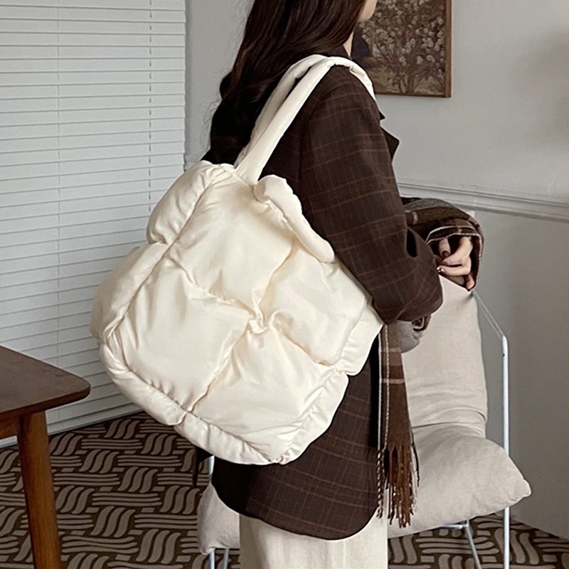 Túi Tote Mềm Đeo Vai Màu Trơn Họa Tiết Caro Cổ Điển Cho Nữ JP5