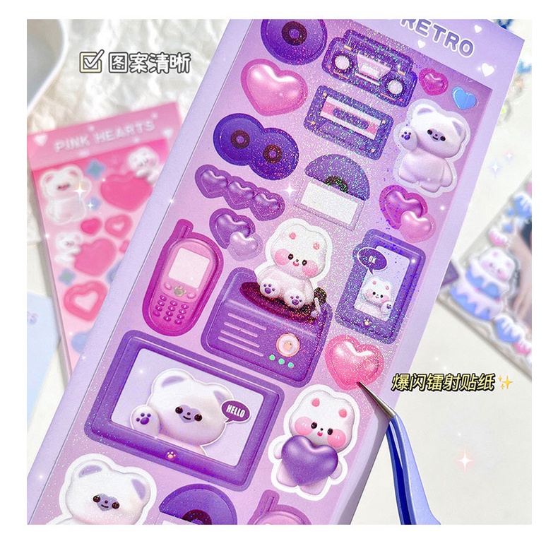 Zanmo hình dán sticker gấu thỏ 3D laser tráng gương decor toploader